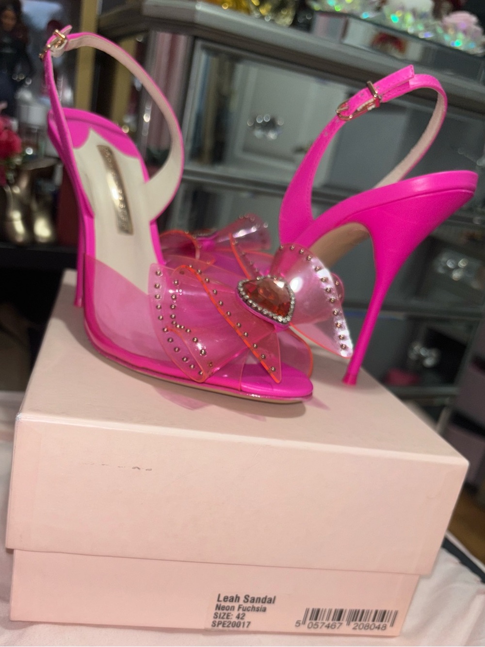Sophia Webster Leah bow slingback sandal, 100MM size 42, in Neon Fuchsia